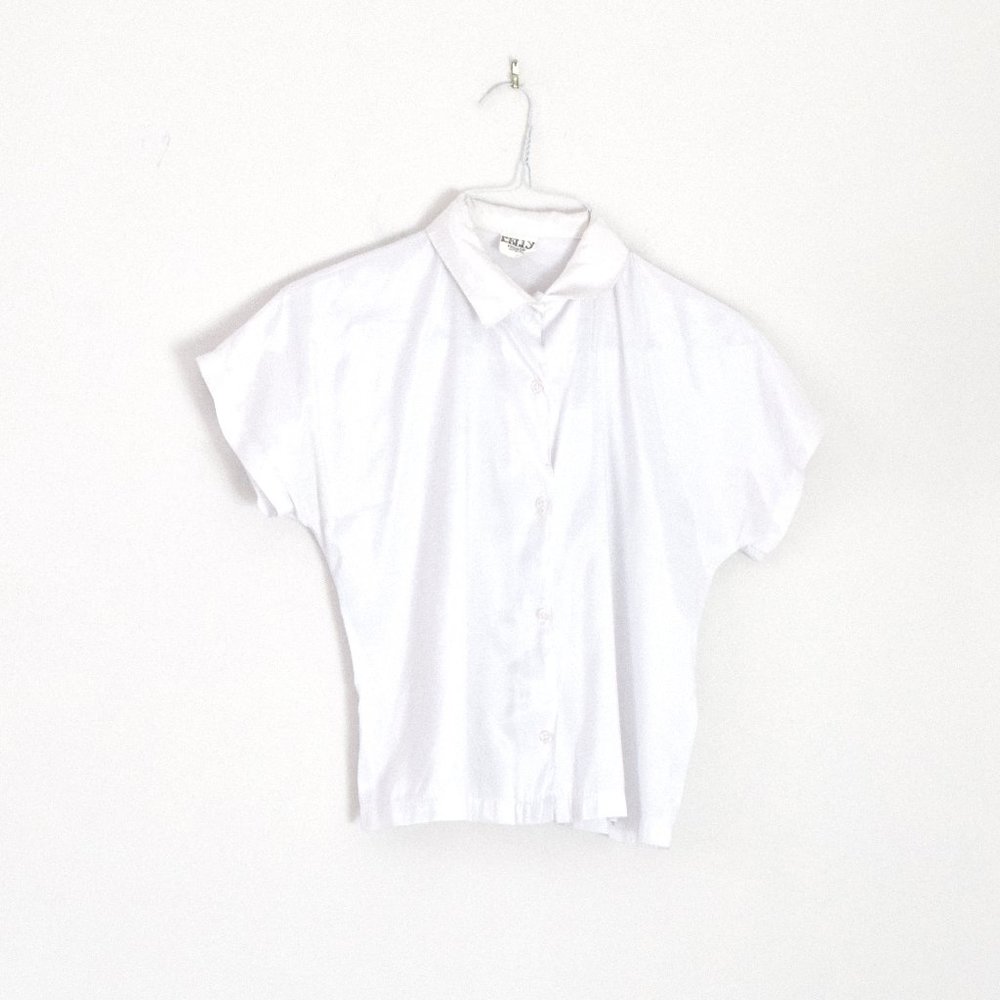 KELLY Vintage White Short Sleeve Cropped Woven Polo T-shirt | Size S